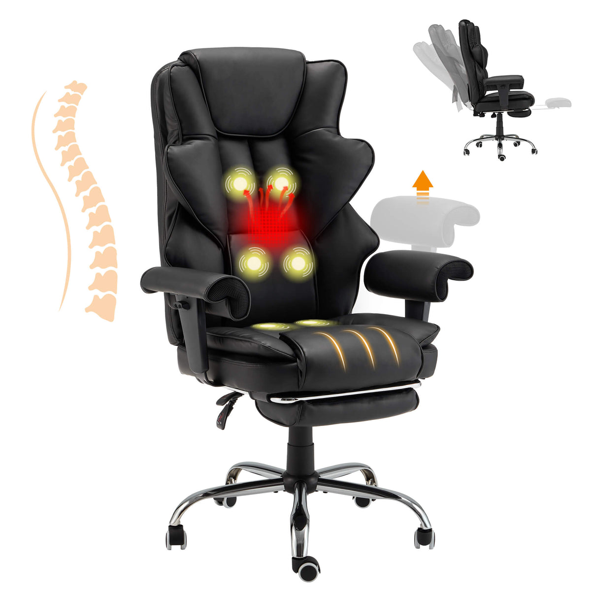 Massage Office Chair with Heat Stylish Winged Office Chair for