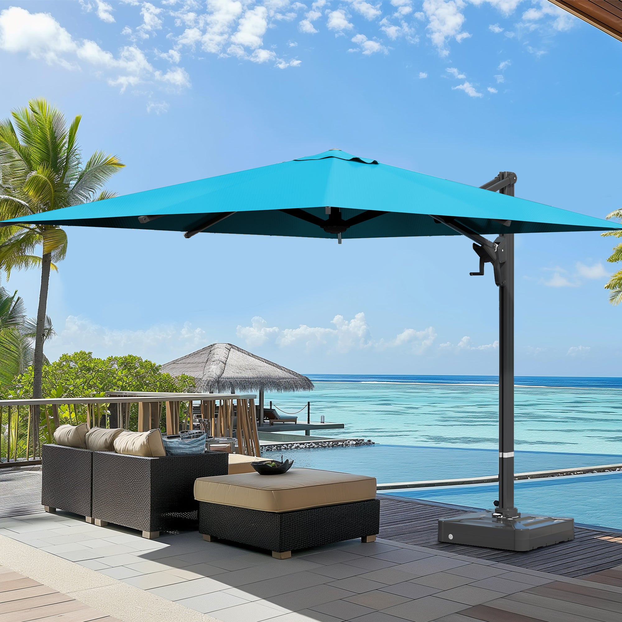 HOMREST 10x13ft Large Rectangular Cantilever Umbrella with 360° Rotati