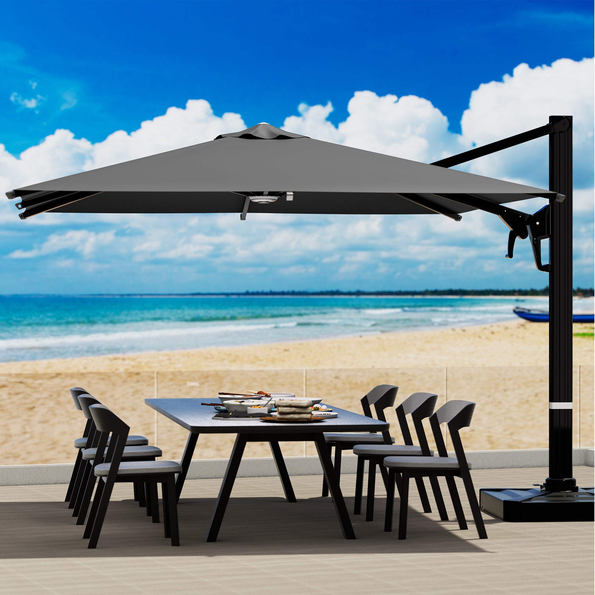 HOMREST 10x10ft Large Rectangular Cantilever Umbrella with 360° Rotati