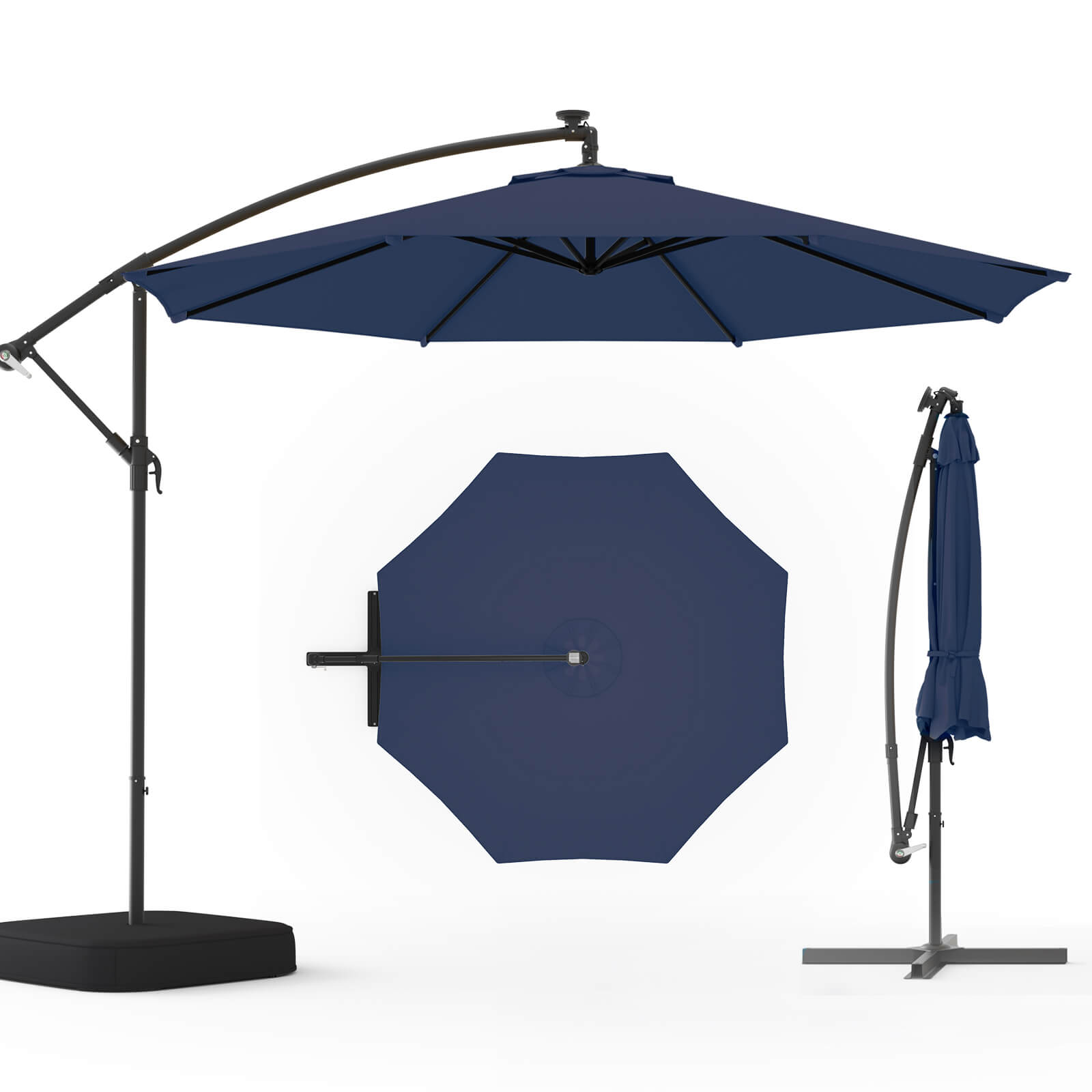 10 ft navy blue patio umbrella Homrest 10ft with Base, Outdoor Offset Cantilever Umbre – homrest The detachable pole and Rear Wheel Copenhagen Wheel 685311175366 Size:10#