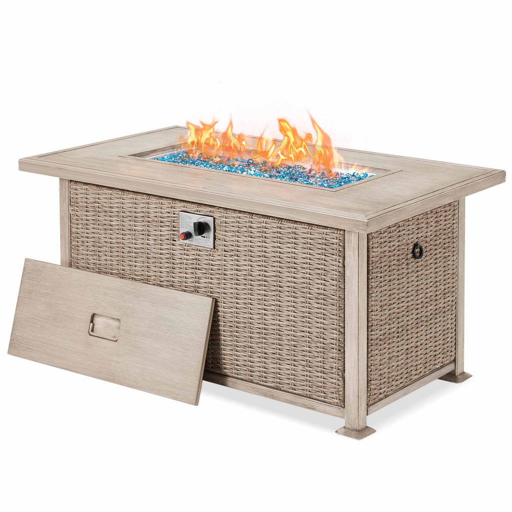 Homrest 44 in Propane Fire Pit Table 50,000 BTU Auto-Ignition Propane Fire Pit with 2 Hidden Side Hooks, CSA Certification Gray