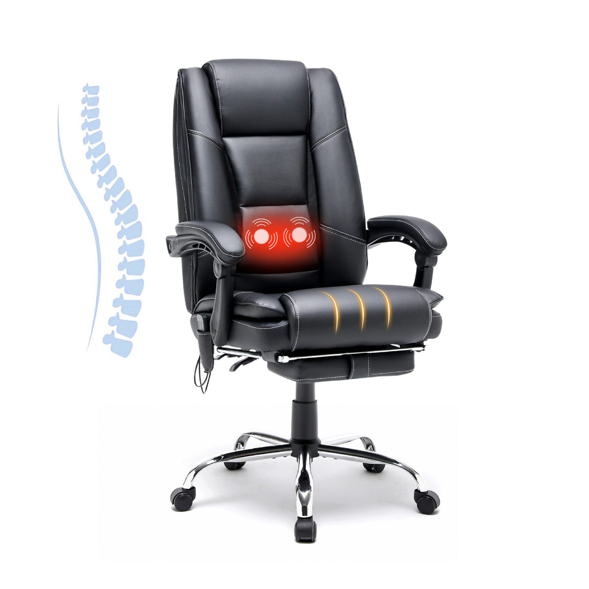 Leatherette Office Chair With USB Massager And Leg Rest Chair For