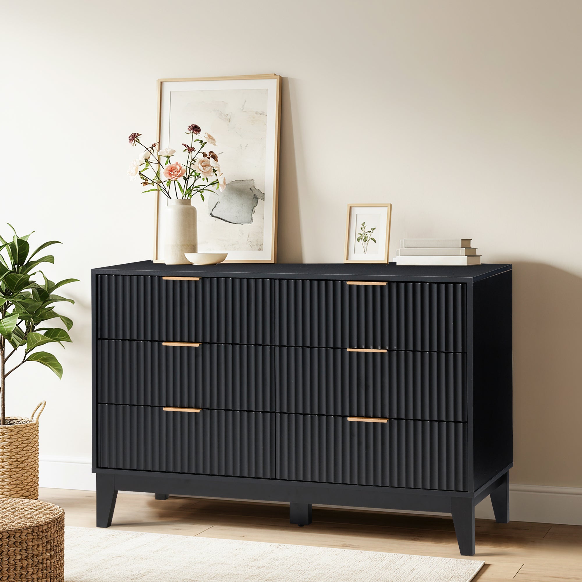 black fluted dresser HOMREST for Bedroom, 6 Drawer Modern Dresser, Wide Mode 31.5 Inch Wide Dresser Color:As Photo(Navy Blue) A Guide to Black size:3