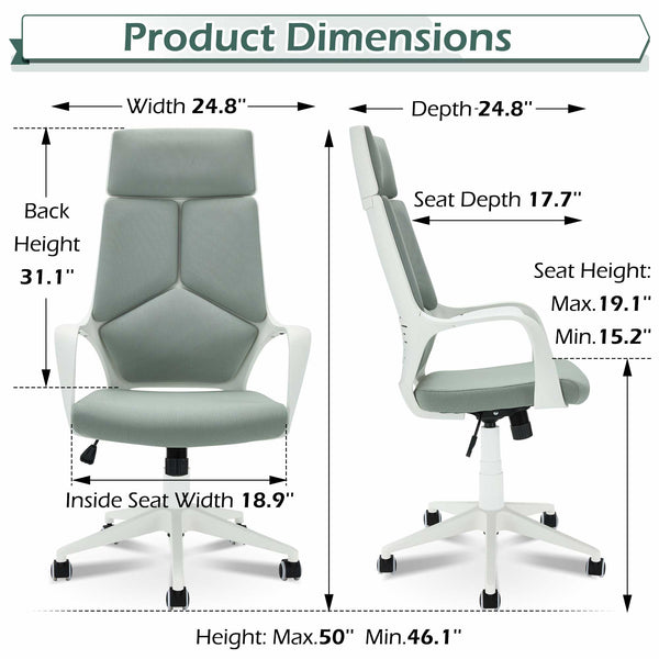 Ergonomic Office Chair Height Adjustable with Swivel Rolling, Green