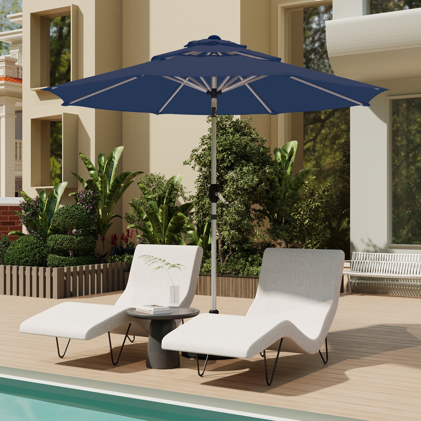 Homrest 9FT 3-Tier Aluminum Patio Umbrella, Fade-Resistant with Push Tilt, 8 Sturdy Aluminum Ribs,Navy Blue
