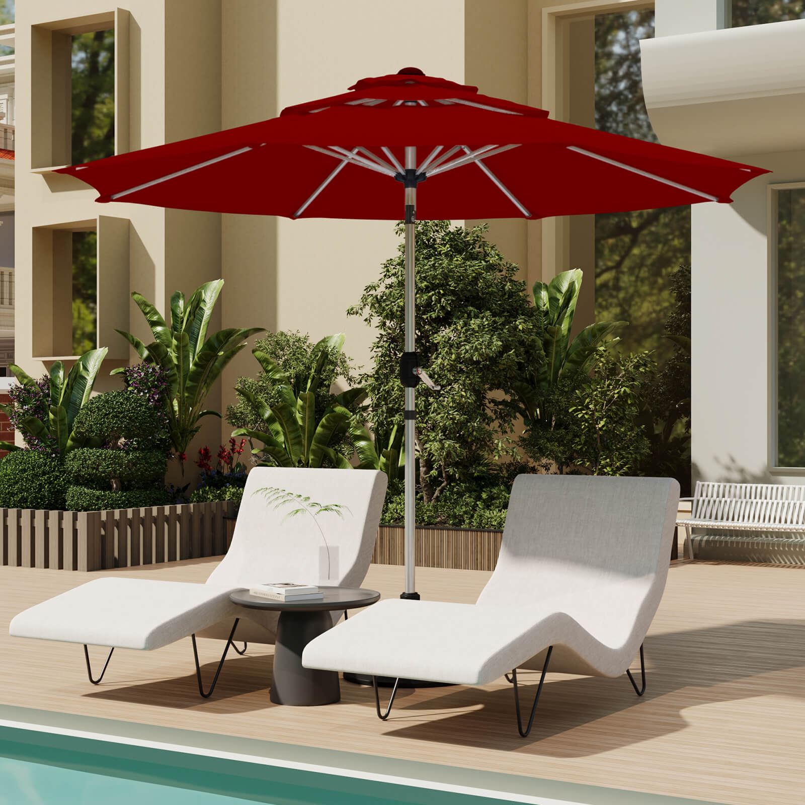 burgundy patio umbrella tilt HOMREST 10FT 3-Tier Aluminum Outdoor with Push Button Function, this umbrella combines functionality The North Face Women's Color:MAGENTA | BLACK 3/4 Retro Open Face - Matte Black