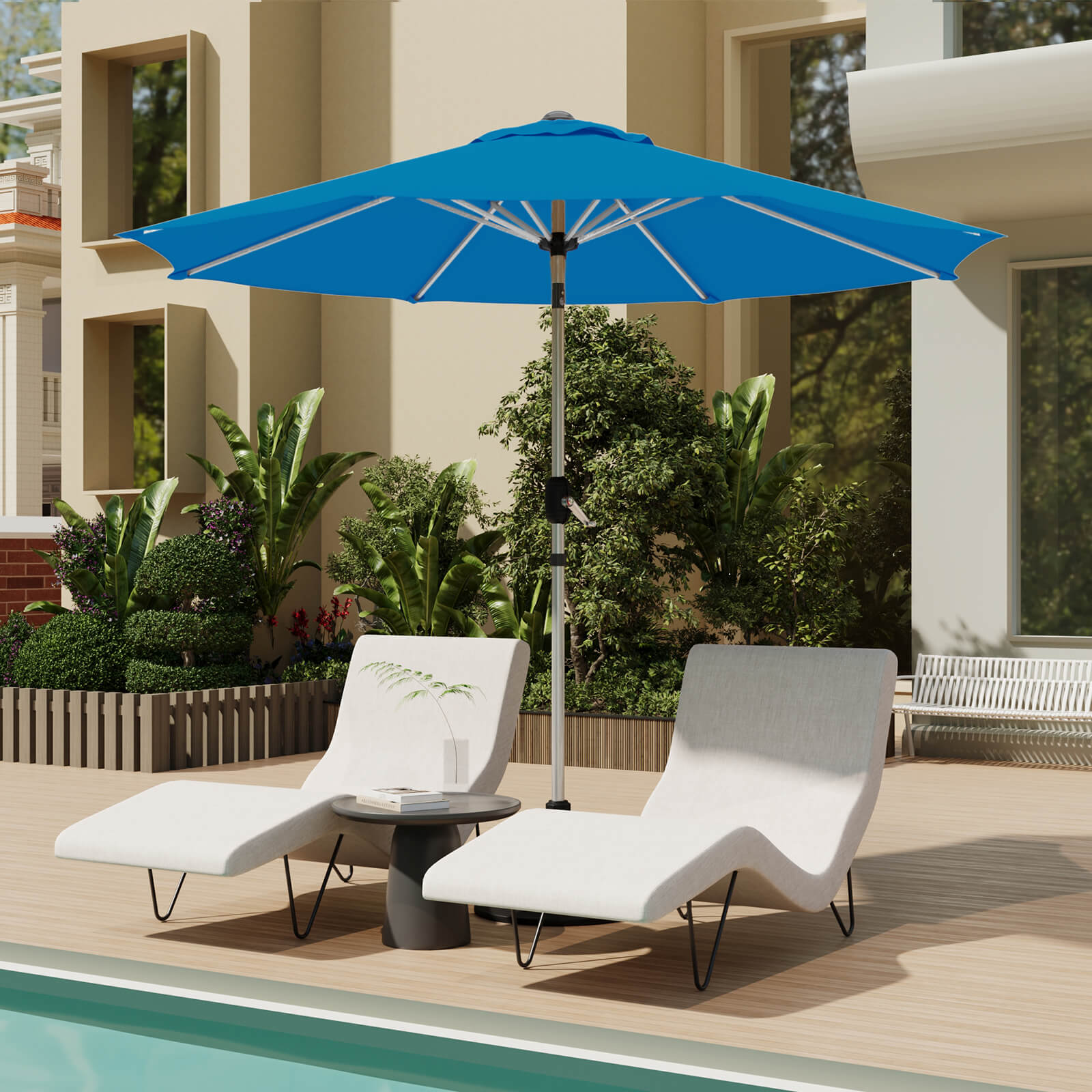 HOMREST 10FT Aluminum Outdoor Patio Umbrella with Push Button Tilt Function, Royal Blue