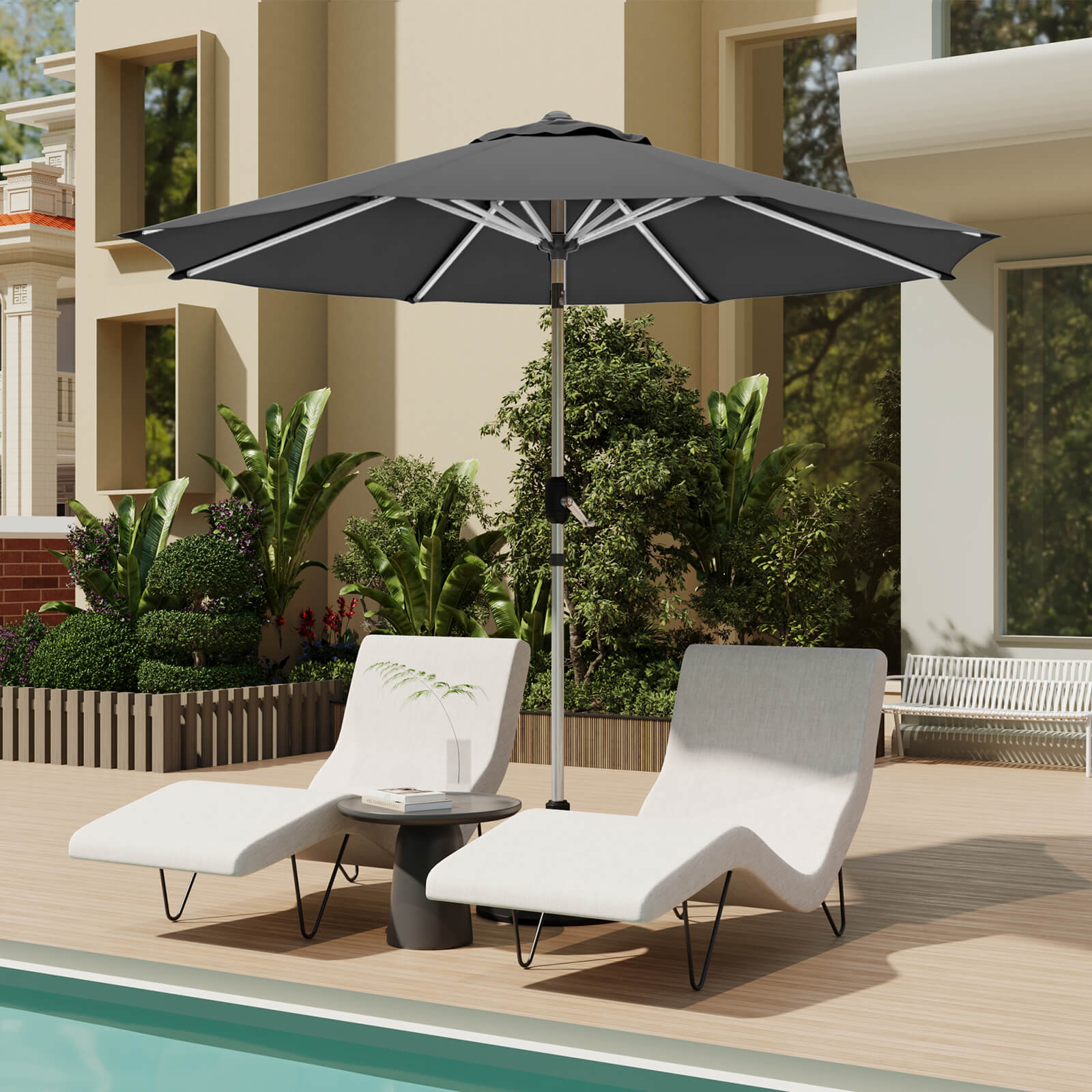 9 ft aluminum patio umbrella Homrest 9FT Umbrella, Fade-Resistant with Push Tilt, 8 Sturdy Aluminum Ribs Grey The crank lift system 7 Series (G70) Barefoot Angler Boy Fishing Choose Option:Matt Mint Large/X-Large