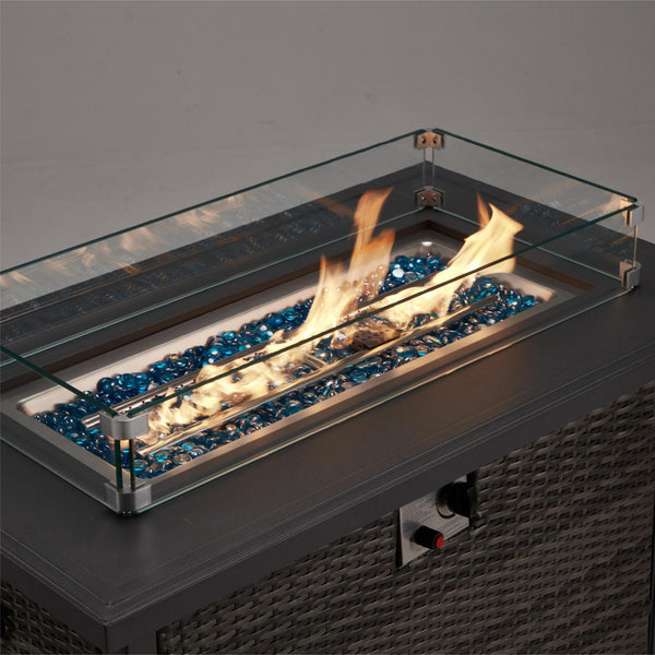 44 in Auto-Ignition Propane Fire Pit with Aluminum Table Top and Glass Wind Guard, Dark Gray
