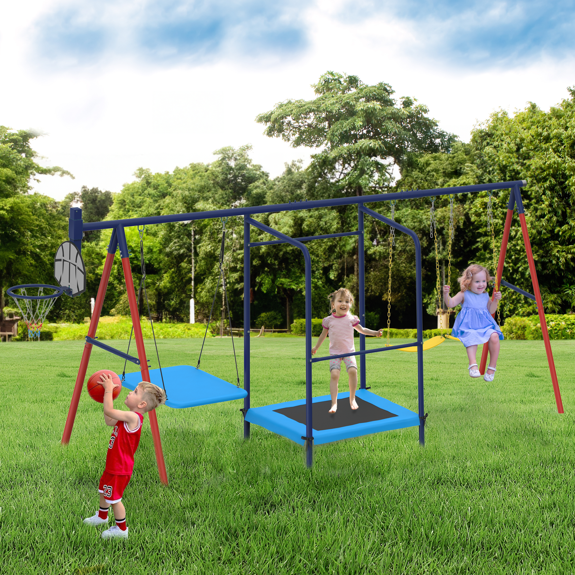 Homrest 5 in 1 Lifetime Swing Set for Backyard, Heavy Duty Metal