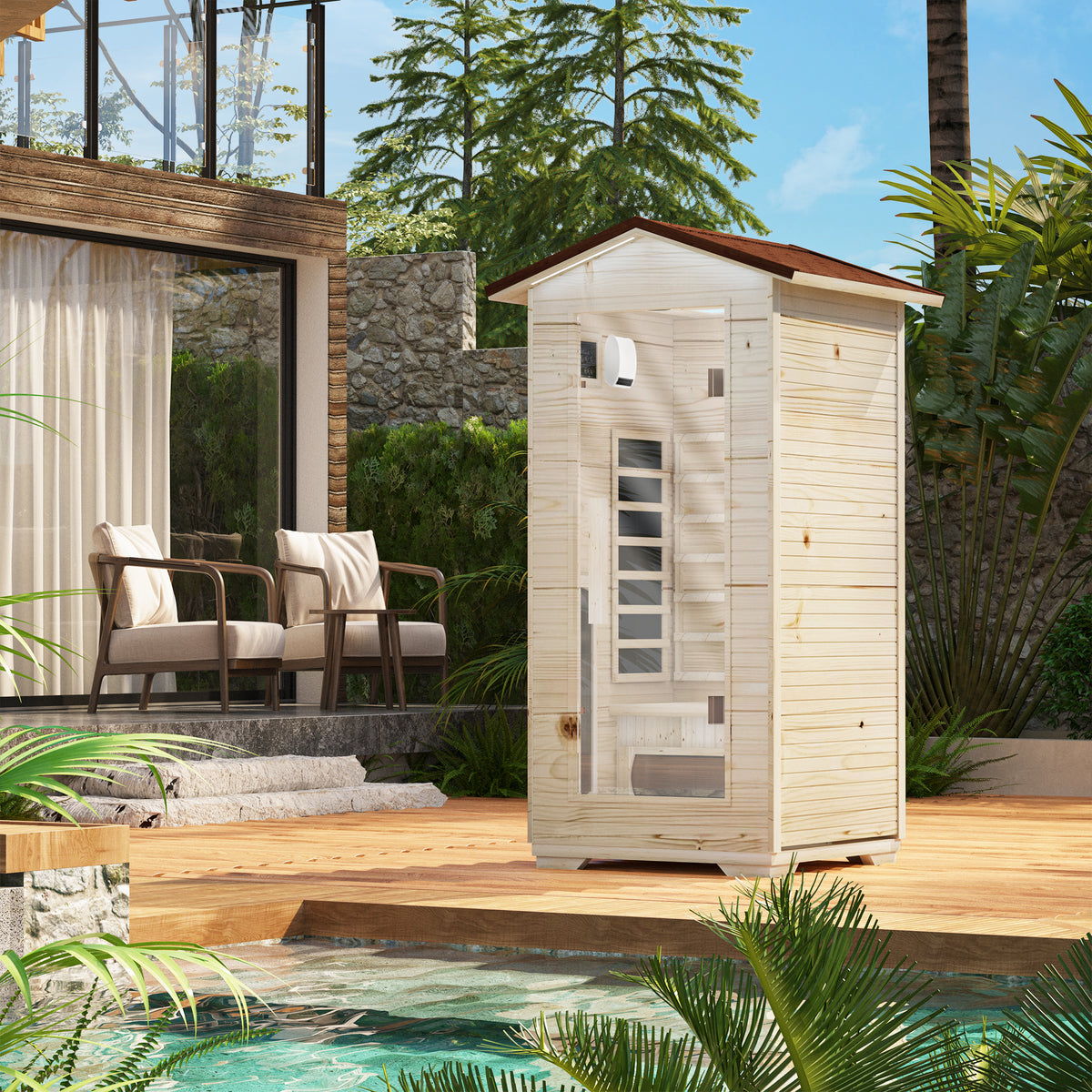 HOMREST 1 Person Outdoor Sauna with Full-spectrum Heaters