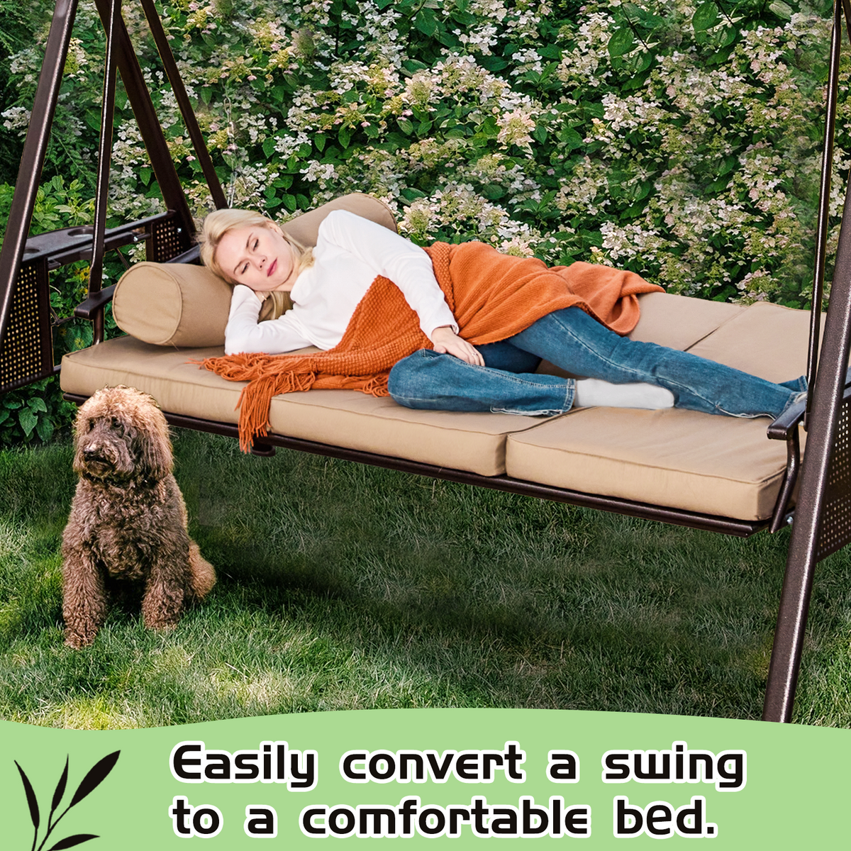 HOMREST Porch Swing with Hardtop Sunshade, Seat with Side Cup Hold