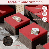 2 Piece Outdoor Patio Ottoman(Wine Red)