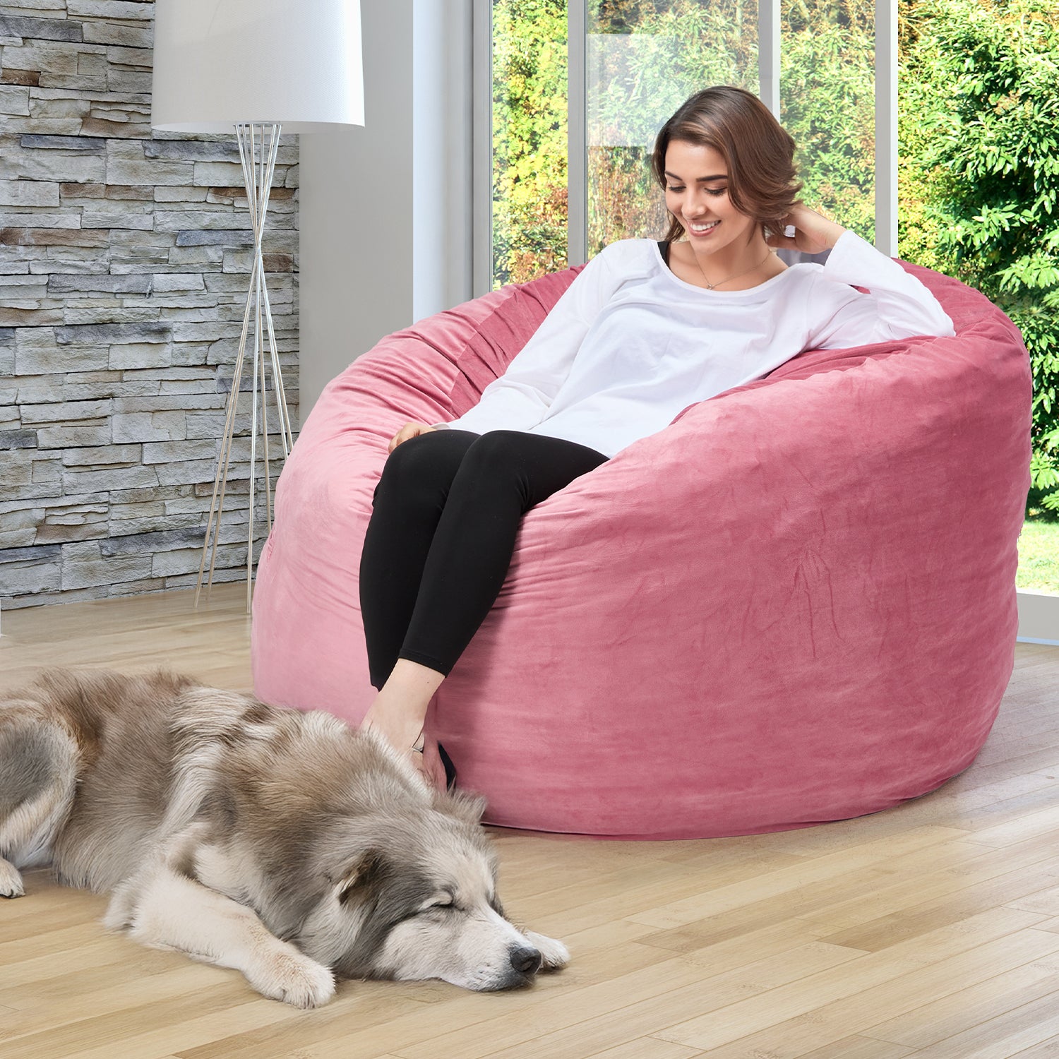 HOMREST 5ft Giant Gorilla Bean Bag Sofa Chair Bed for Adults, Pink