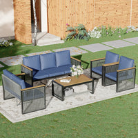 5 PCS with 3-seater sofa<br/>Blue