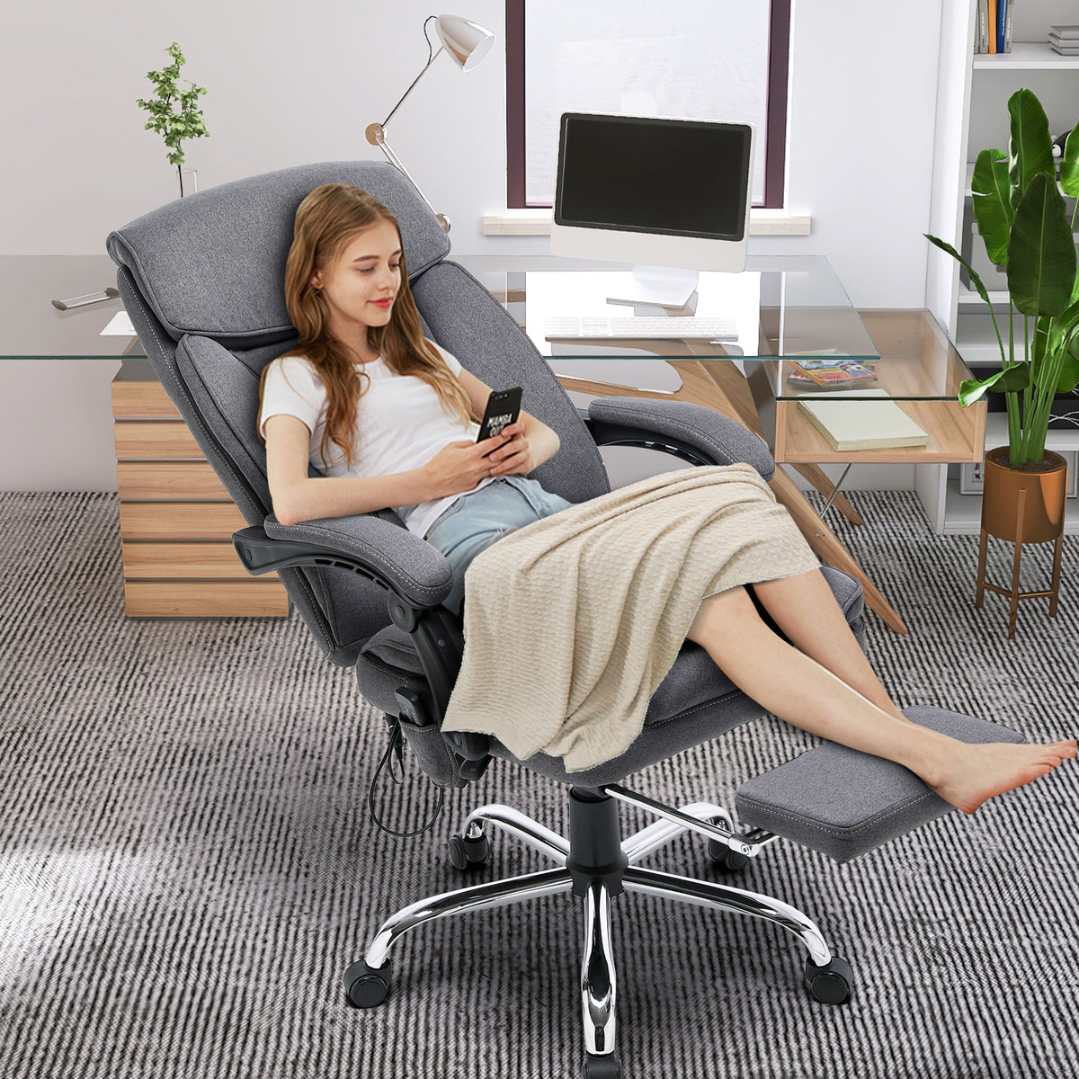 Ergonomic Breathable Fabric Reclining Massage Office Chair