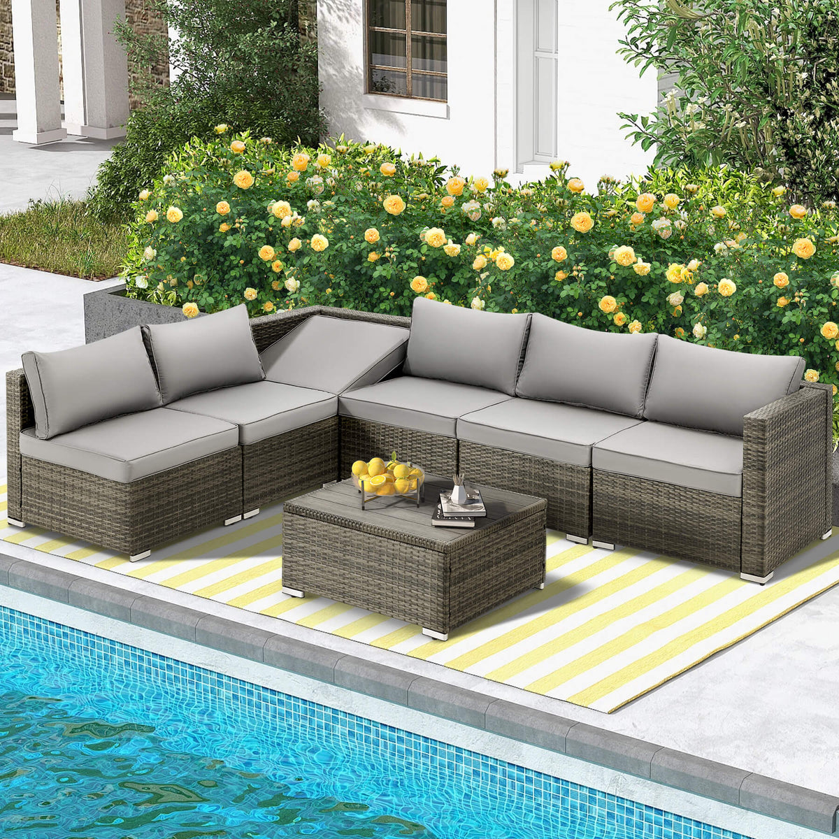 Pcs Outdoor Sectional Sofa w/ Adjustable Bracket, Cushion