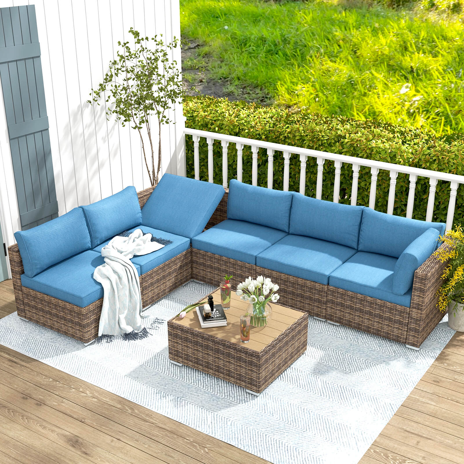 Sectional Sofa Set Rattan Cushion Covers Replacement Outsunny