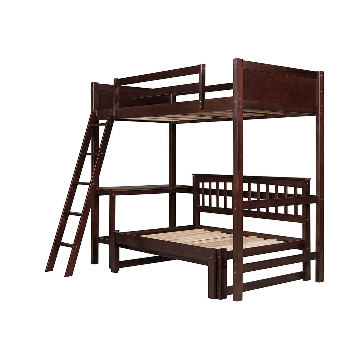 Loft Bed Wood Bed with Convertible Lower Bed and Desk