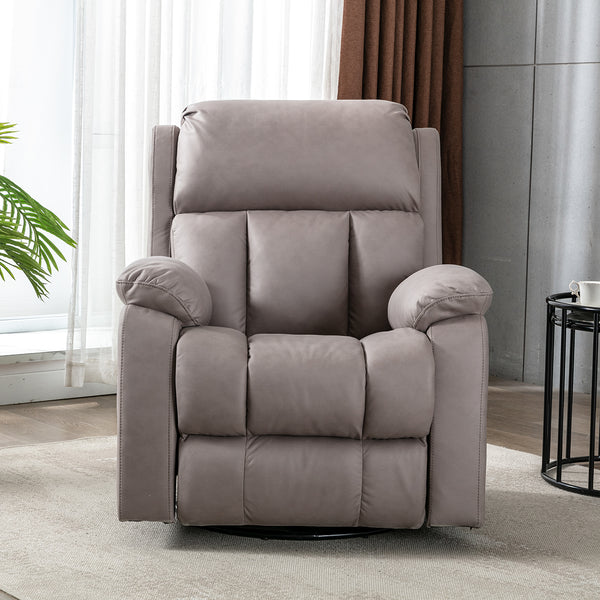 Massage Recliner Chair w/ Heating, 360° Swivel Recliner Lounge Chair, Microfiber Cloth Reclining Sofa w/ Side Pockets, Coffee