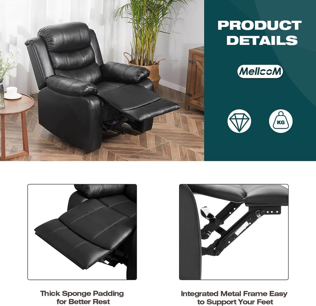 Breath Leather Manual Recliner Single Chair Ergonomic Lounge