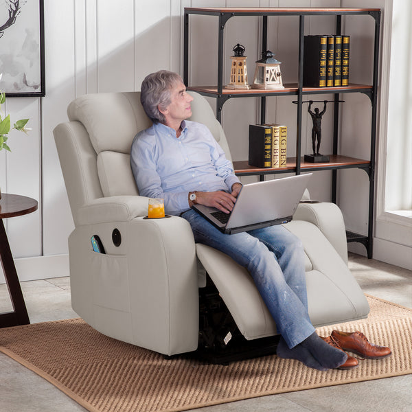 Power Lift Chair Recliner for Elderly with Vibrated Massage & Heat with Pockets, Cup Holders & USB Port (Beige)