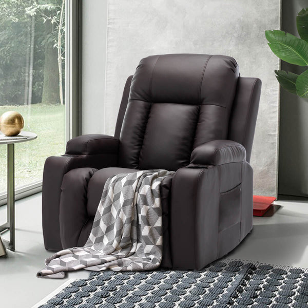Power Lift Recliner Chair with Massage & Heat for Elderly, 26 Inch Wide Seat, 2 Side Pockets, Cup Holders & USB Port (Brown)