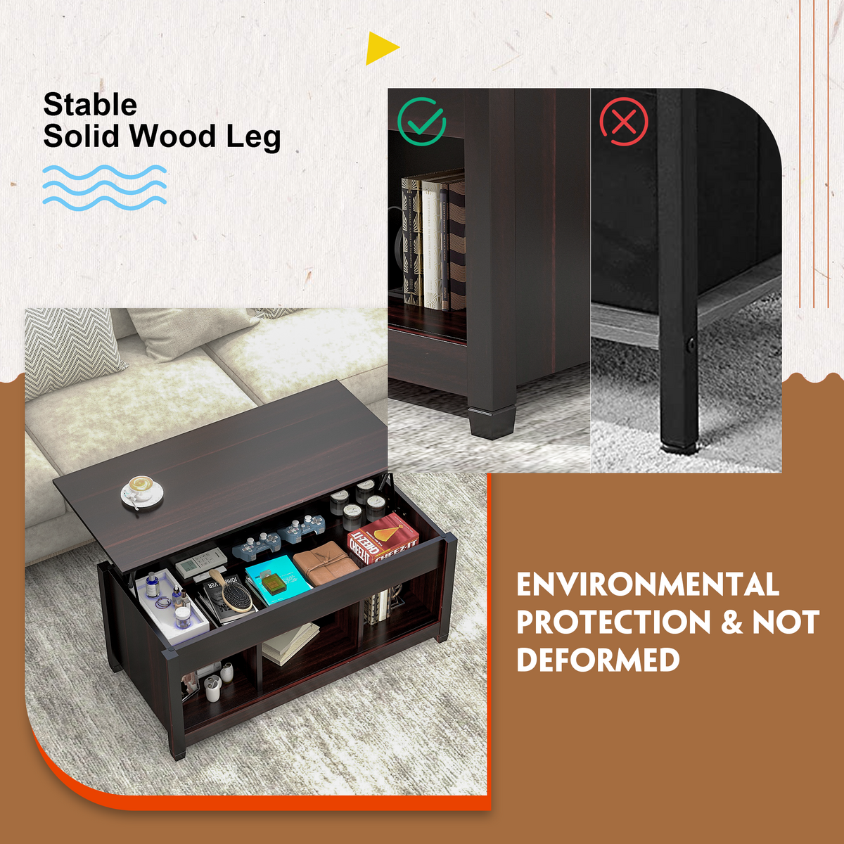 Homrest Lift Top Coffee Table, Hidden Storage Compartment