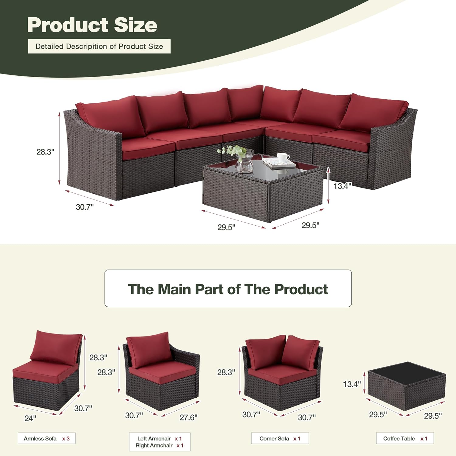 Product dimensions of Homrest patio sofa set