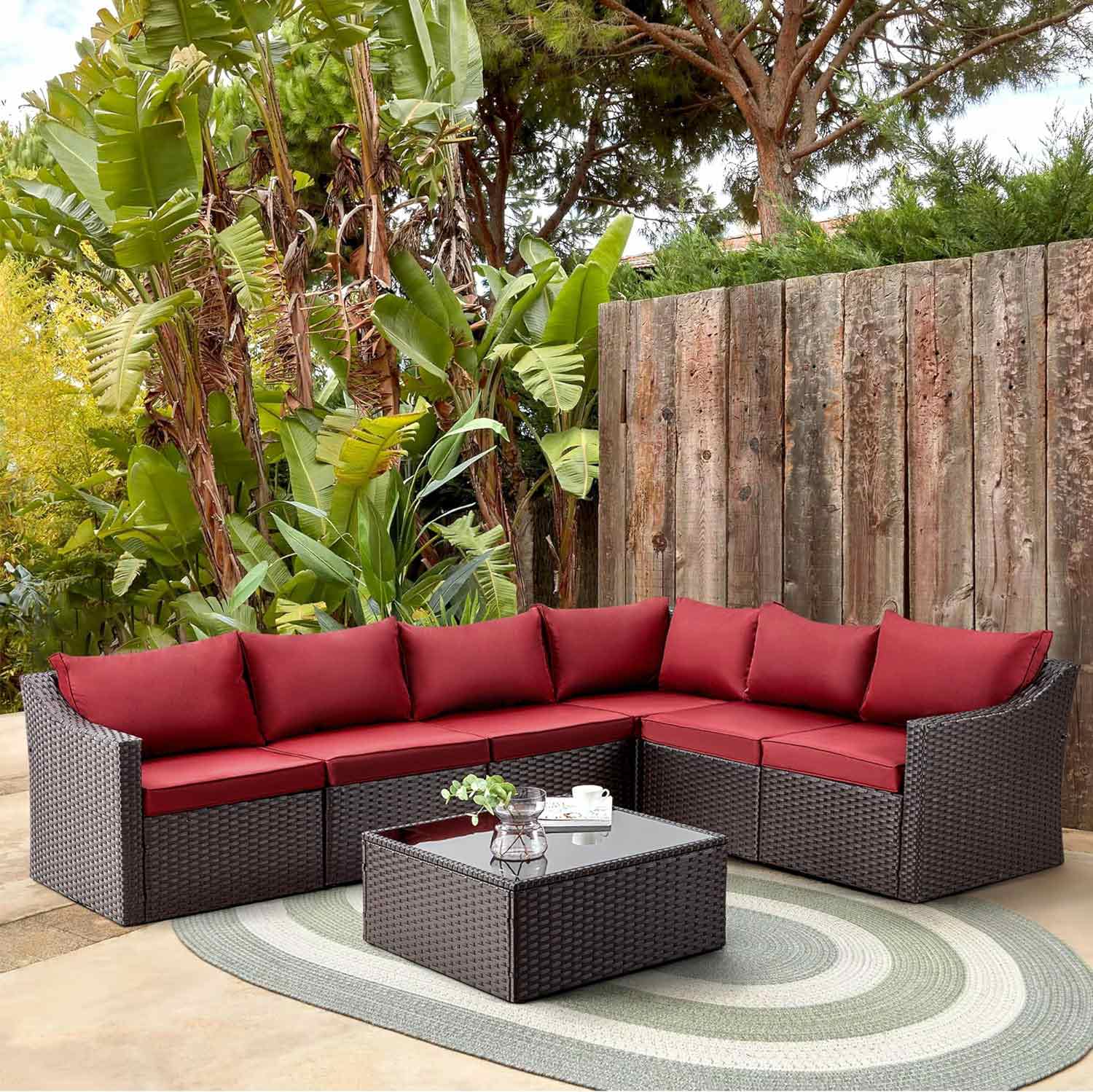 Homrest outdoor sectionals with coffee table, wine red