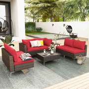 7 Pcs Outdoor Sectional Sofas for Porch, Garden and Poolside, All-Weather Patio Couch Set with Tea Table, Red | Homrest Furniture