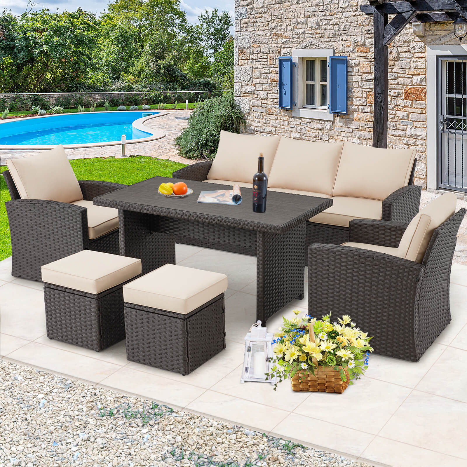 Homrest outdoor dining set with table, khaki