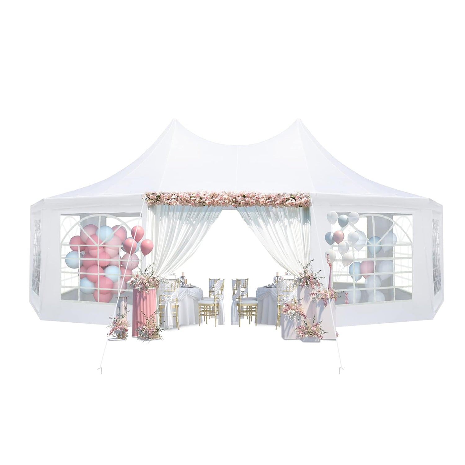 HOMREST 26x19ft Decagonal Heavy Duty Canopy With 8 Removable Sidewalls 8 Church Windows And 2 Pull Back Doors Outdoor Gazebo Pavilion Shelter Tent For Party