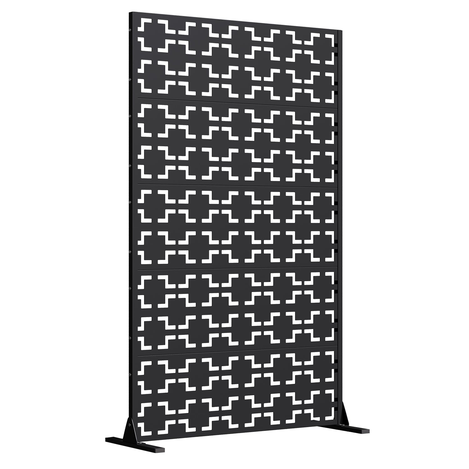 HOMREST 72" H Metal Privacy Screen, Free Standing Privacy Screen with Stable Heavy Base for Deck, Porch, Patio, Outdoor and Balcony, Black Square (Consist of 5 Panels)
