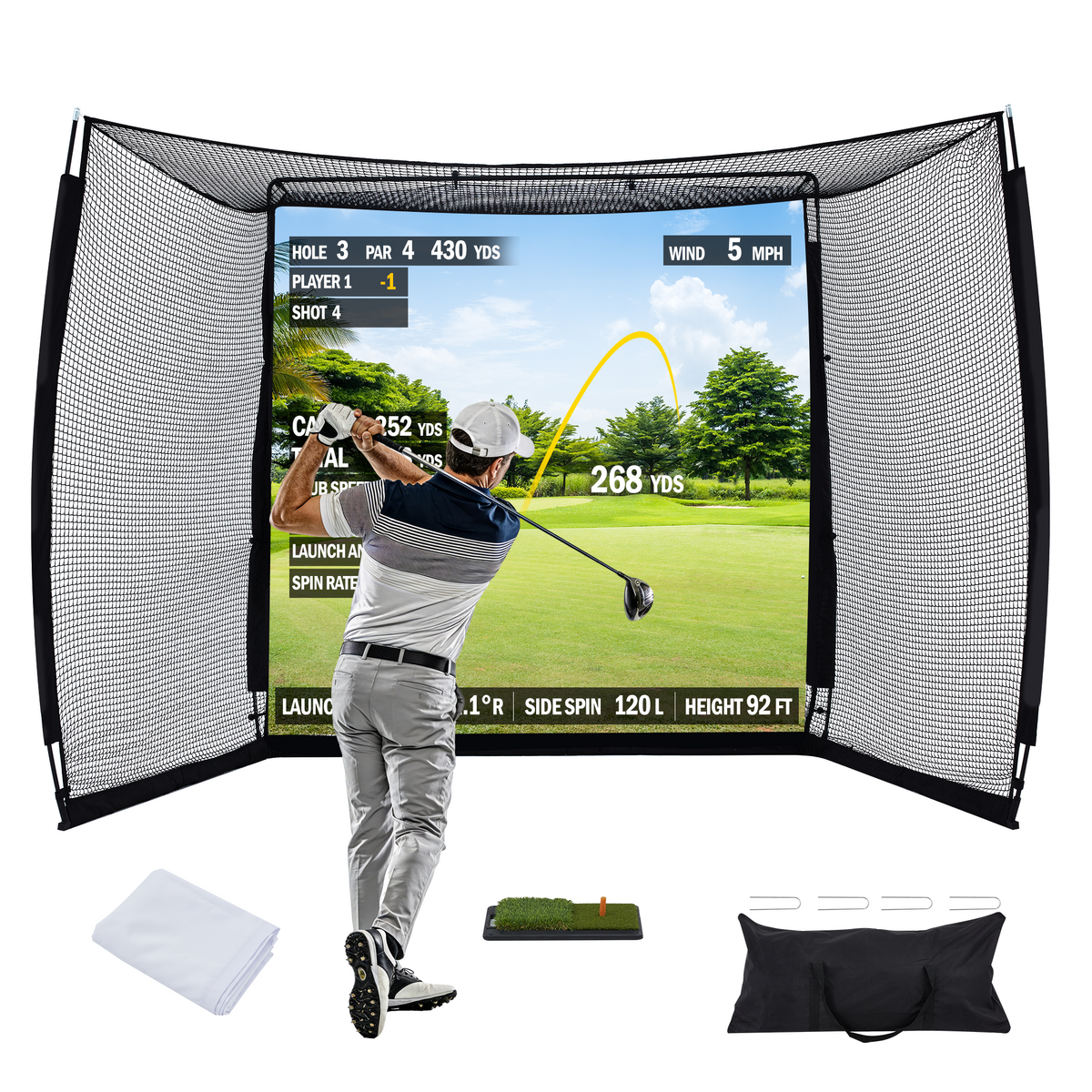 HOMREST 10x8ft Golf Practice Hitting Net with Impact Screen