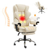 6-Point Massage Heat Ergonomic Reclining Office Chair with Footrest Beige