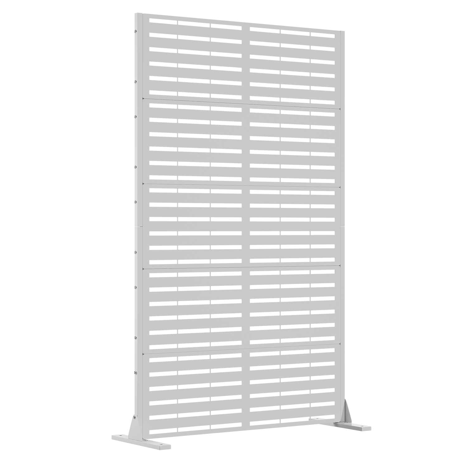 HOMREST 72''H×47'' Metal Privacy Screen, Freestanding Outdoor Privacy Screen with Upgraded Thickened Posts & Panels and Heavy Base, White Louvered(Consist of 5 Panels)
