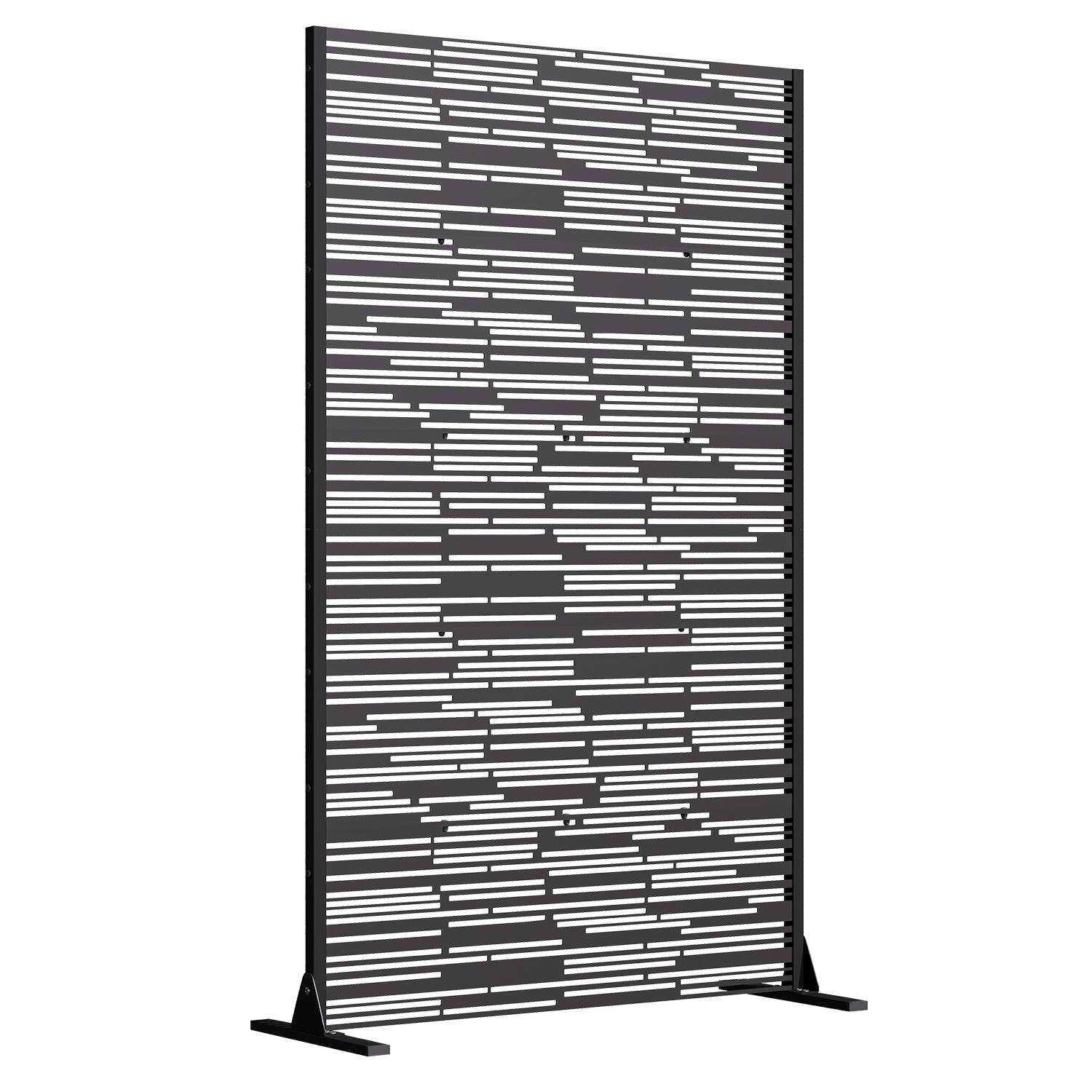 HOMREST 72" H Metal Privacy Screen, Freestanding Outdoor Privacy Screen with Upgraded Thickened Posts & Panels and Heavy Base, Black Linear(Consist of 5 Panels)
