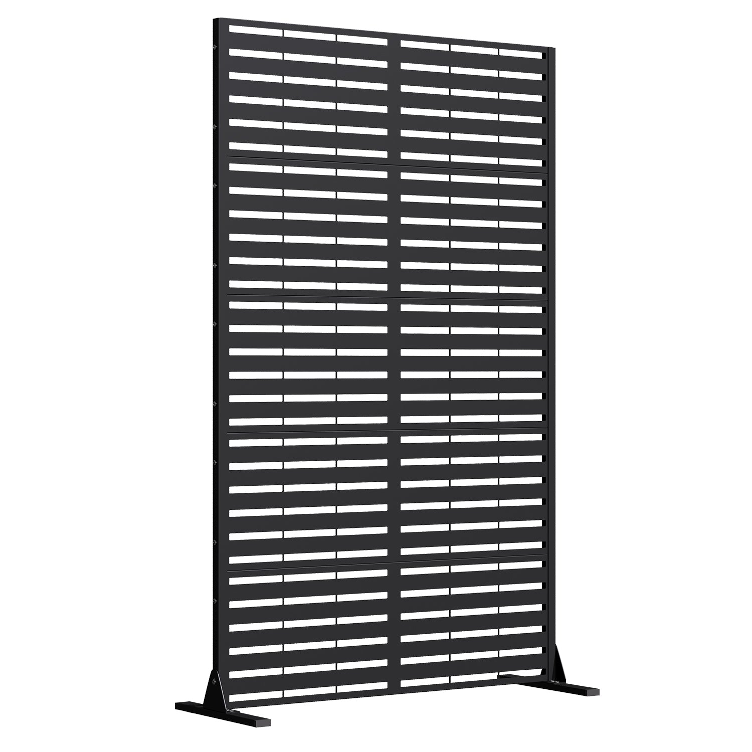 HOMREST 72" H×44" W Metal Privacy Screen, Free Standing Privacy Screen with Stable Heavy Base for Deck, Porch, Patio, Outdoor and Balcony, Black Louvered (Consist of 5 Panels)