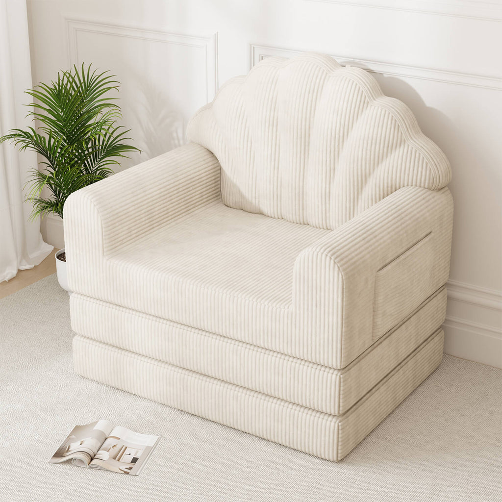 HOMREST 2-in-1 Folding Sofa Bed with Back Support, 75" D x 34" W Convertible Futon Sleeper Chair for Living Room Bedroom Small Spaces, Beige