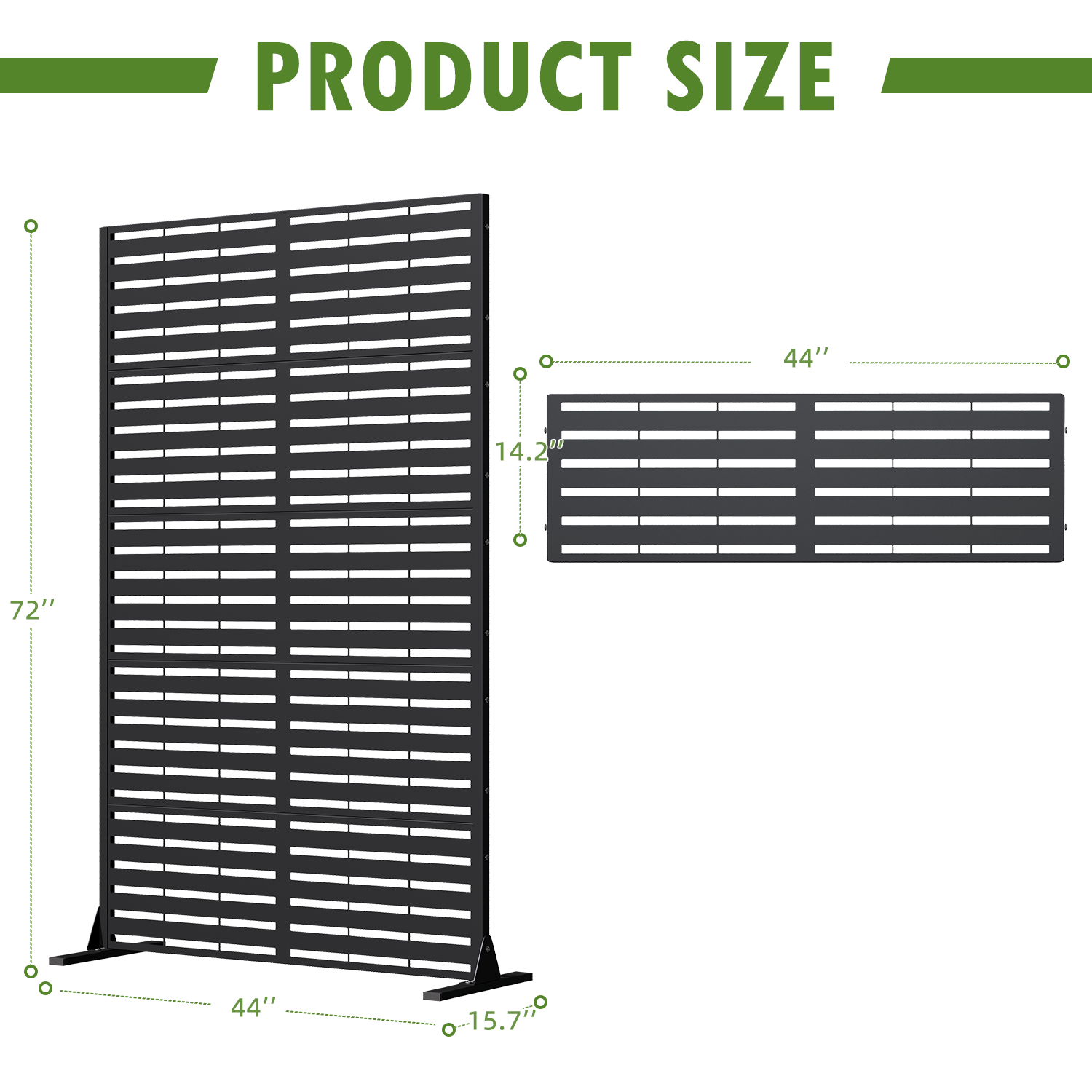HOMREST 72" H×44" W Metal Privacy Screen, Free Standing Privacy Screen with Stable Heavy Base for Deck, Porch, Patio, Outdoor and Balcony, Black Louvered (Consist of 5 Panels)