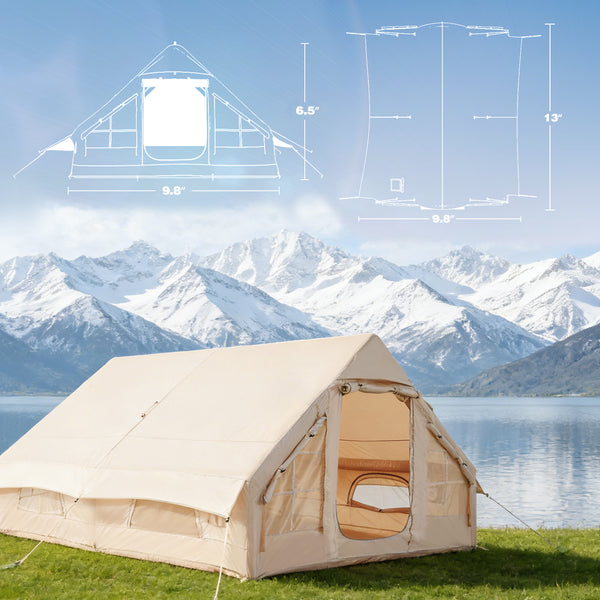 HOMREST Large Inflatable Tent for 8-10 Person, Waterproof Blow Up Camping Tent, Easy Setup 130 Square Glamping Cabin with Mesh Windows, A/C Port & Stove Jack