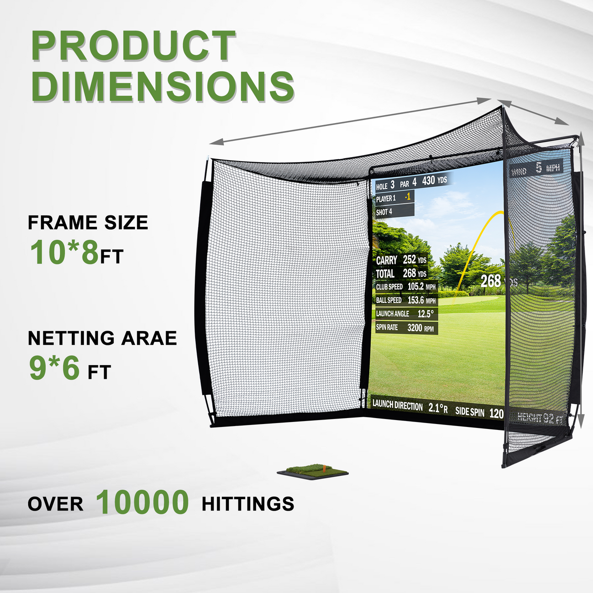 HOMREST 10x8ft Golf Practice Hitting Net with Impact Screen
