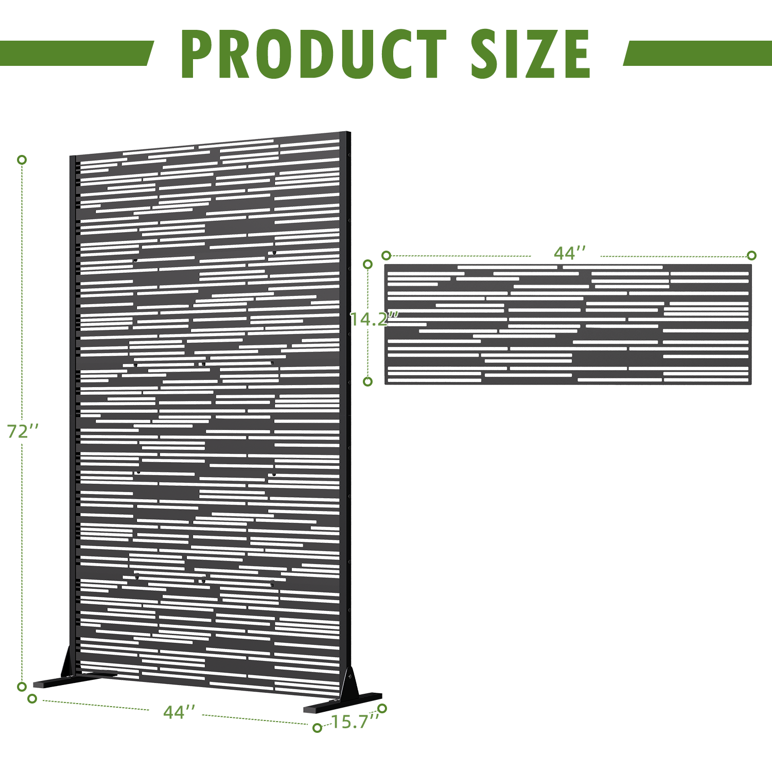 HOMREST 72" H Metal Privacy Screen, Freestanding Outdoor Privacy Screen with Upgraded Thickened Posts & Panels and Heavy Base, Black Linear(Consist of 5 Panels)