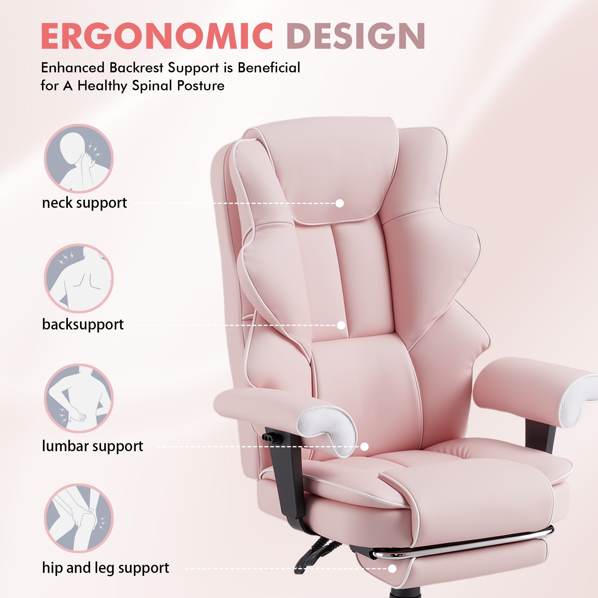 HOMREST Ergonomic Massage Office Chair with Heat & Footrest – Pink