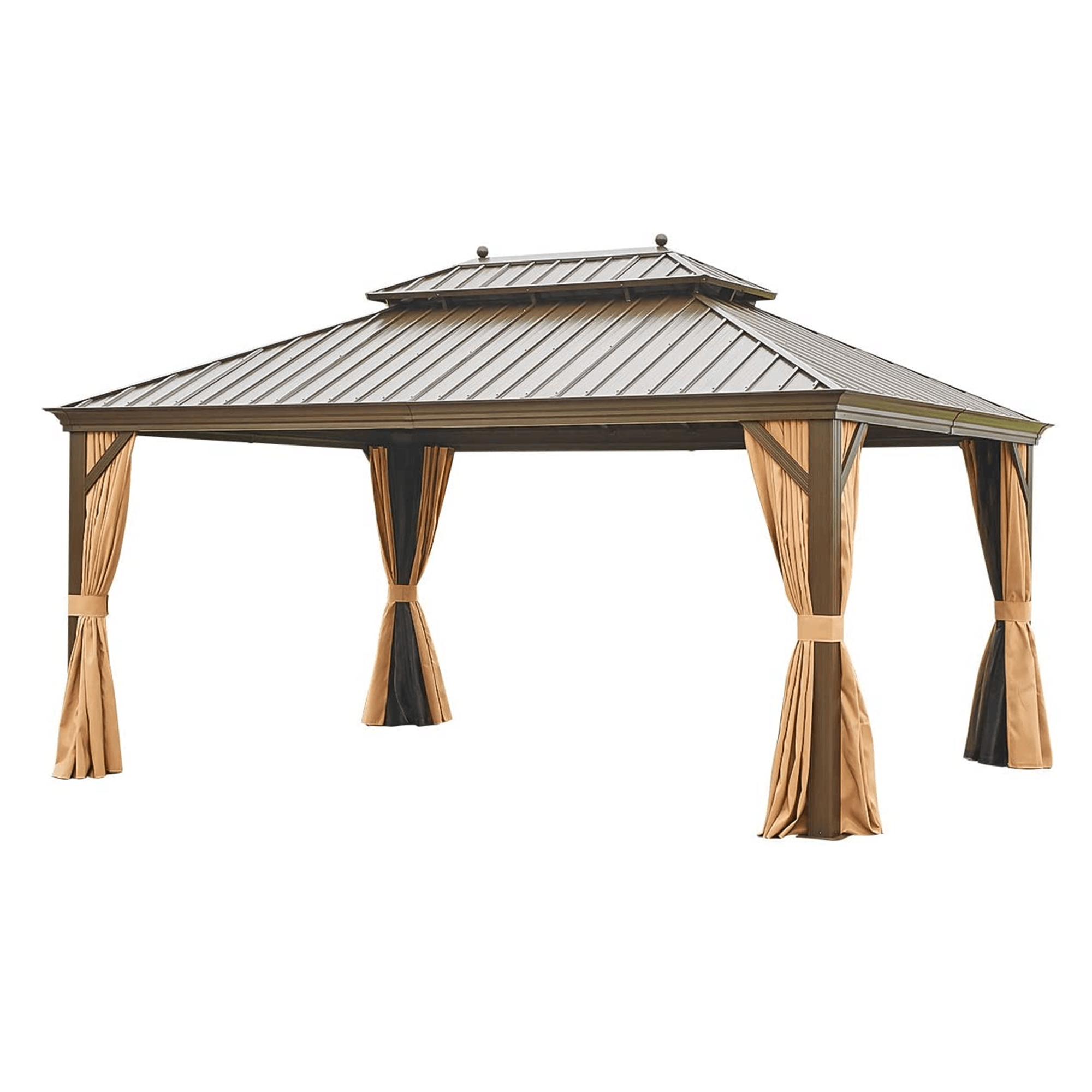 Homrest 12' x 16' Hardtop Gazebo Galvanized Steel Double-Roof Canopy Outdoor, Aluminum Frame Permanent Metal Pavilion, Netting & Curtains