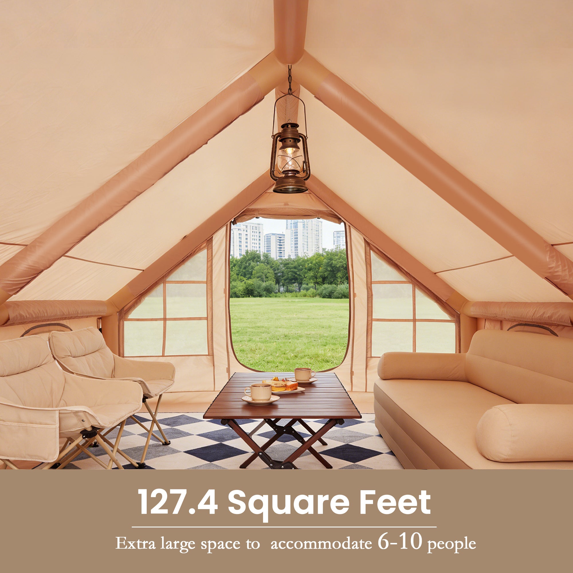 HOMREST Large Inflatable Tent for 8-10 Person, Waterproof Blow Up Camping Tent, Easy Setup 130 Square Glamping Cabin with Mesh Windows, A/C Port & Stove Jack