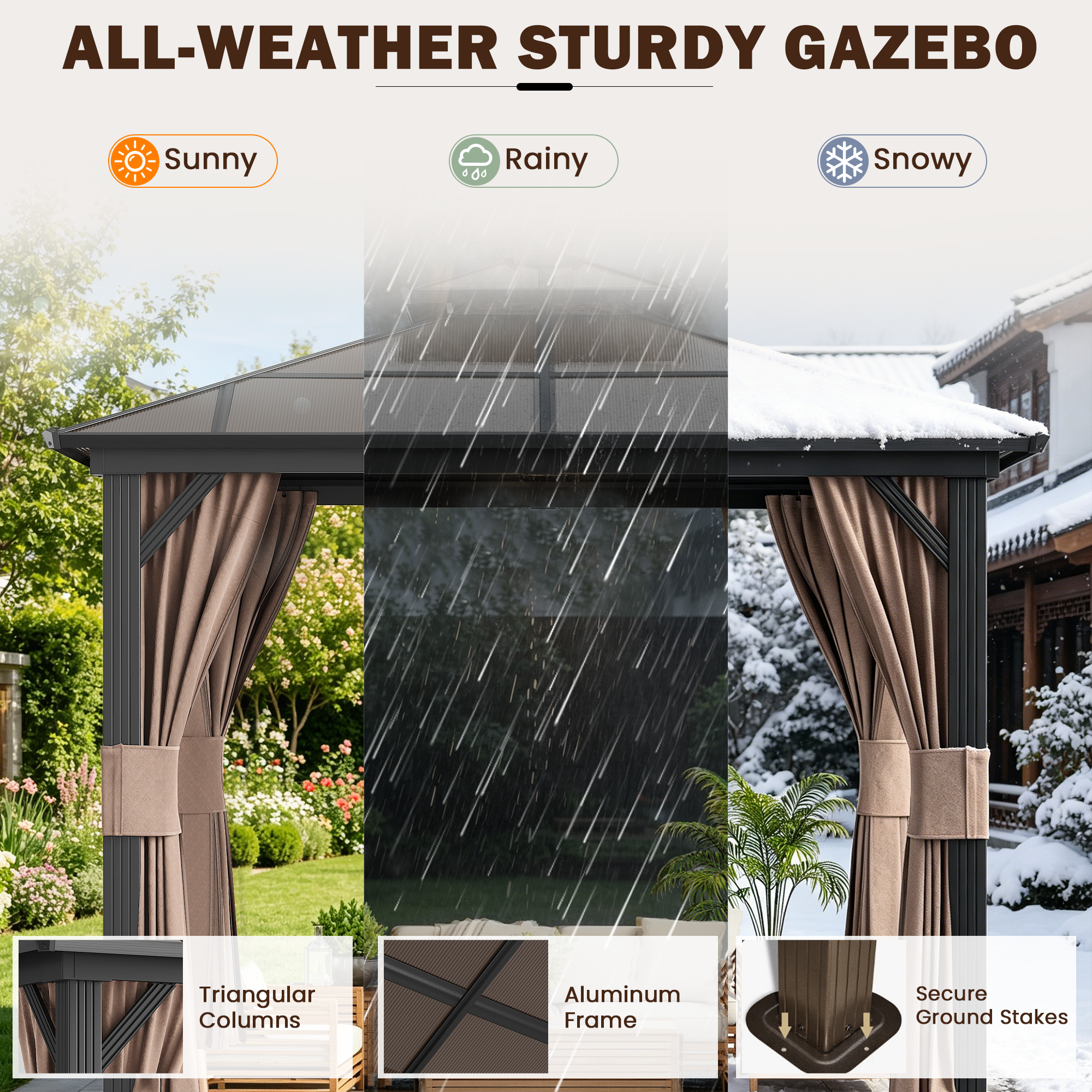 Homrest 10X10 Gazebo with Polycarbonate Double Roof