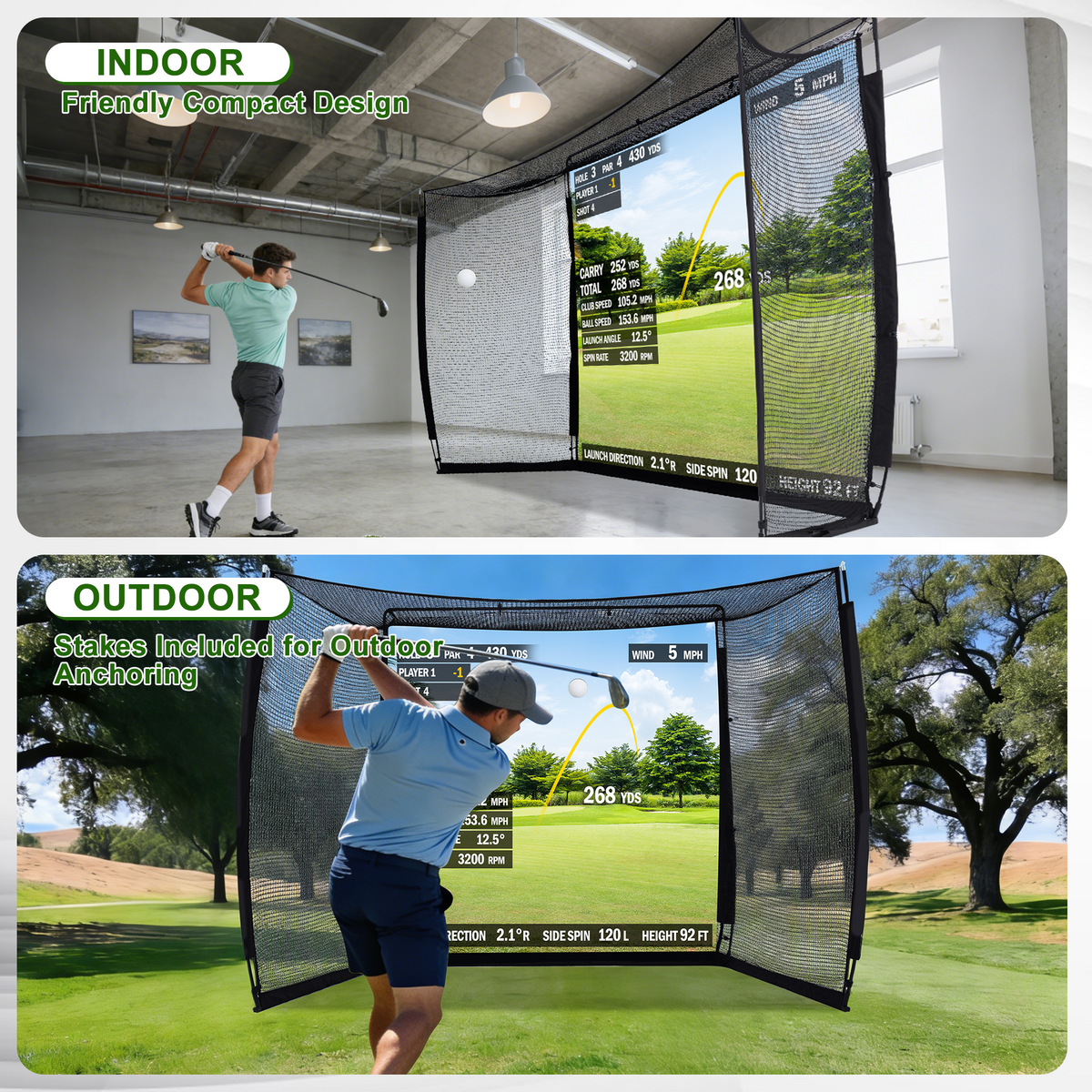 HOMREST 10x8ft Golf Practice Hitting Net with Impact Screen