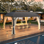 Homrest 12' x 16' Hardtop Permanent Outdoor Aluminum Patio Gazebo, Double Roof for Patio Lawn and Garden, Curtains and Netting Included